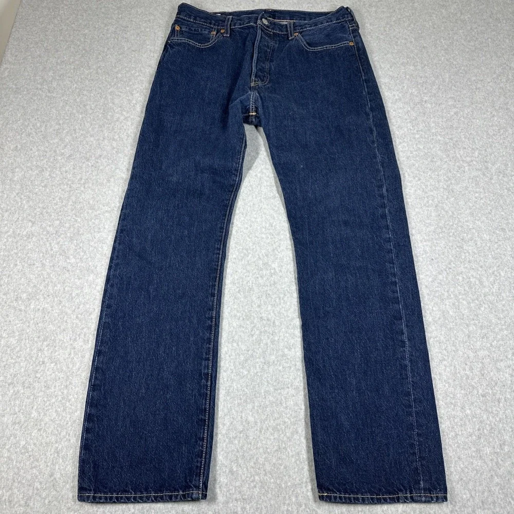 Levi's 501 Men's Big E Premium Jeans Button Fly Dark Wash Leather Patch 34x32